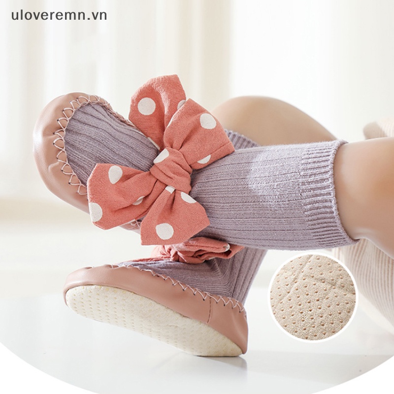Vớ Da Chống Trượt Đính Nơ Họa Tiết Chấm Bi Xinh Xắn Cho Bé Gái