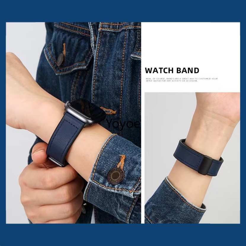 Dây Đeo Bằng Da Và Silicon Có Khóa Nam Châm Cho iWatch Series 8 Ultra SE 7 6 5 4 3 2 1 45mm 41mm 40mm 49mm 49mm 38mm