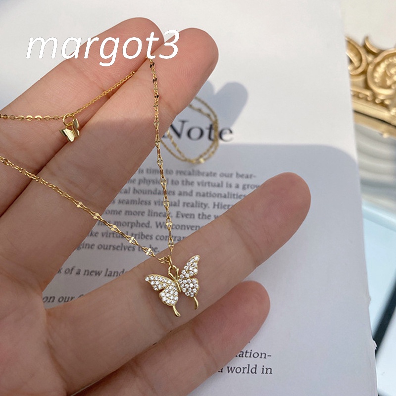 Margot Vòng cổ Hai Lớp Bằng Bạc Hình Bướm Đơn Giản Sang Trọng Cho Nữ niche Khí Chất