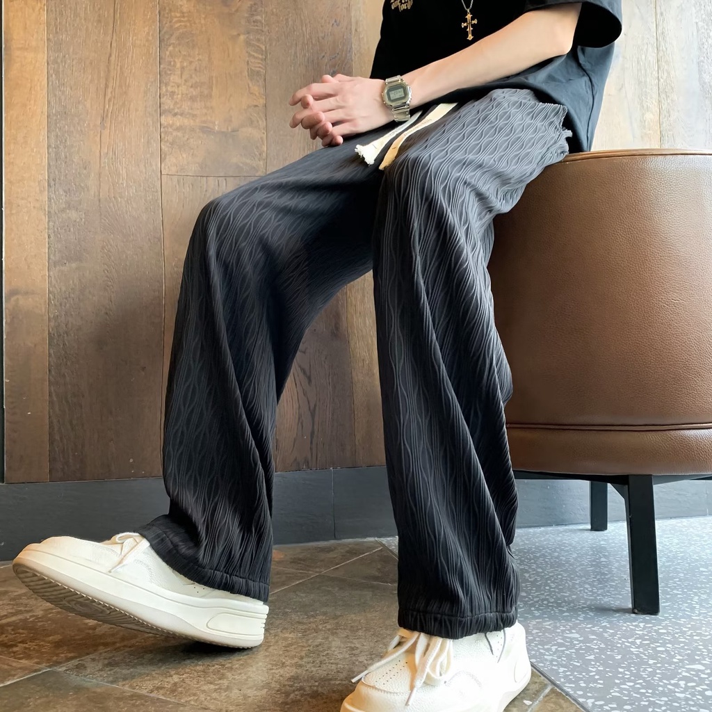 Quần Dài Ống Rộng Vải Lụa Mát Màu Sắc Đơn Giản Phong Cách Mỹ Thời Trang Mùa Hè Cho Nam