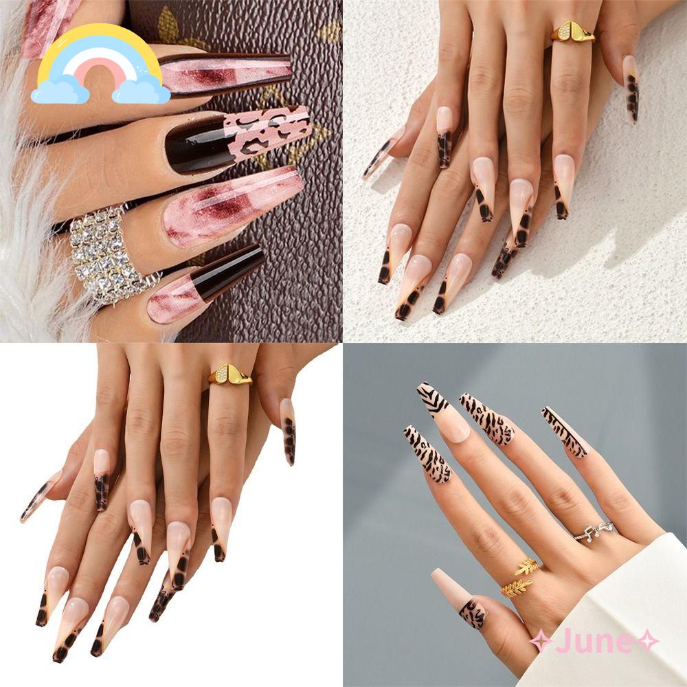 Bộ 24 Móng Tay Giả Kiểu Pháp Dáng Dài Toàn Diện Có Thể Tháo Rời