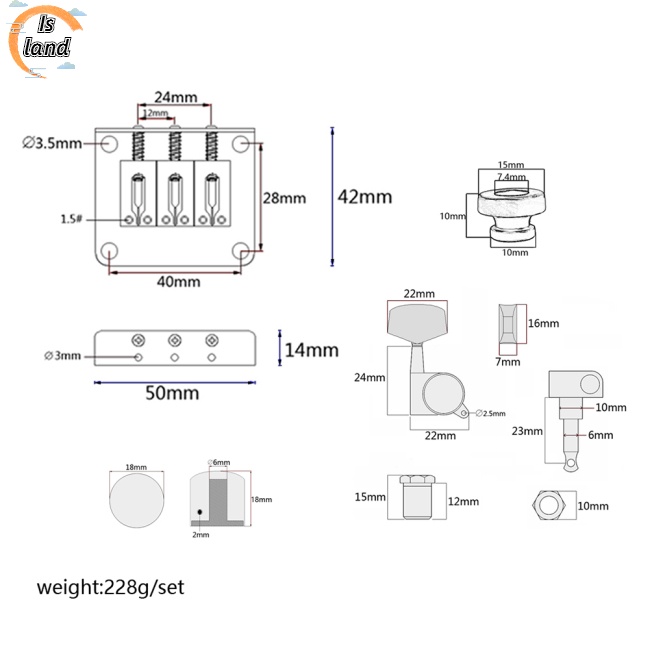 Cầu Đàn Guitar 3 Dây Tùy Chỉnh Kèm Núm Vặn 1R2L Chất Lượng Cao