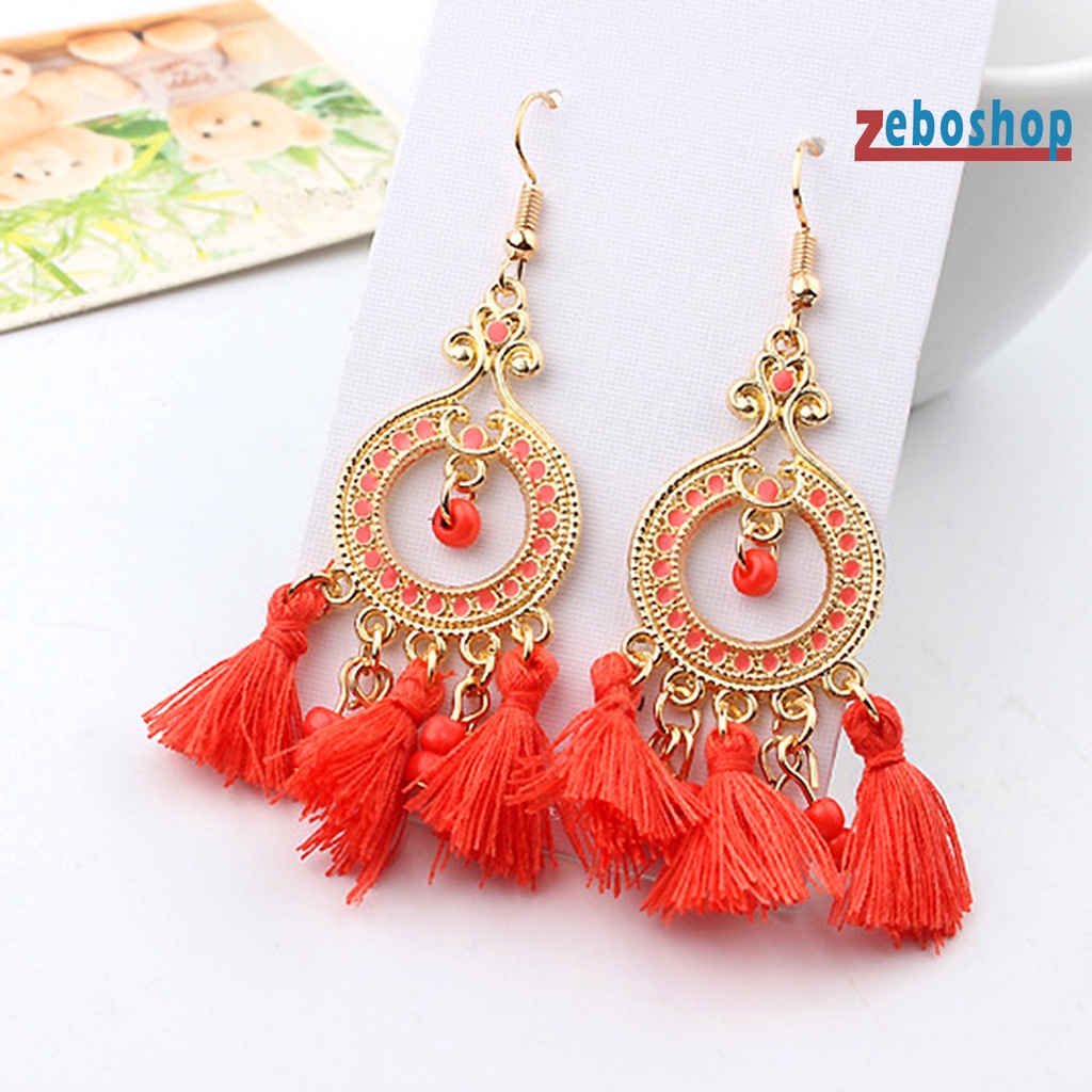 Bông Tai Hợp Kim Dáng Dài Phối Tua Rua Phong Cách Bohemian Thời Trang Cho Nữ