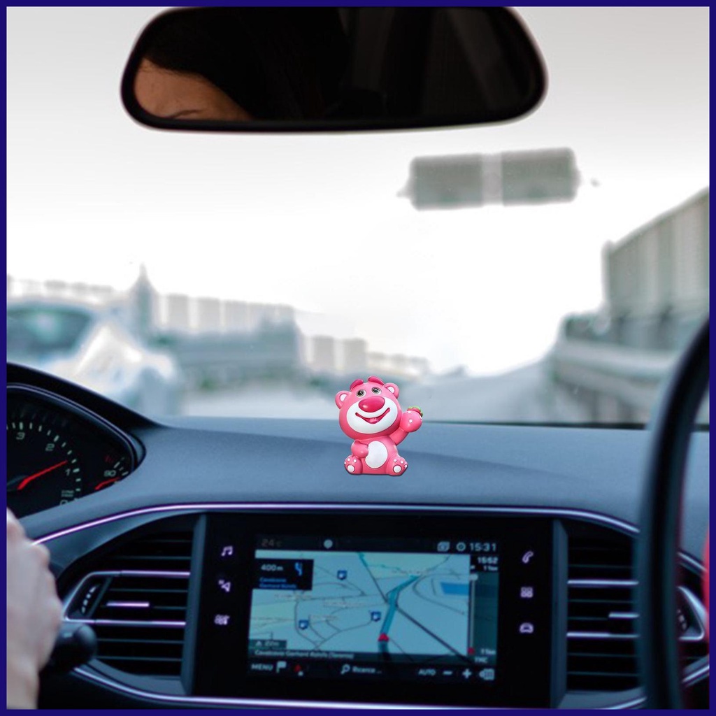 Mô Hình Đồ Chơi Chú Gấu Dâu Tây Hoạt Hình Bằng Nhựa Resin Để Bàn Trang Trí Xe Hơi