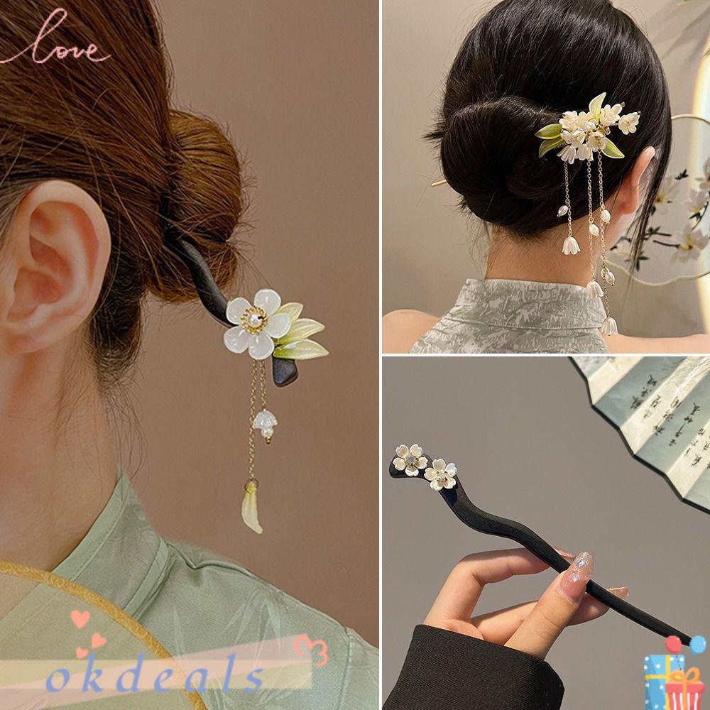 Trâm Cài Tóc Bằng Gỗ Phối Tua Rua Phong Cách Retro Tinh Tế