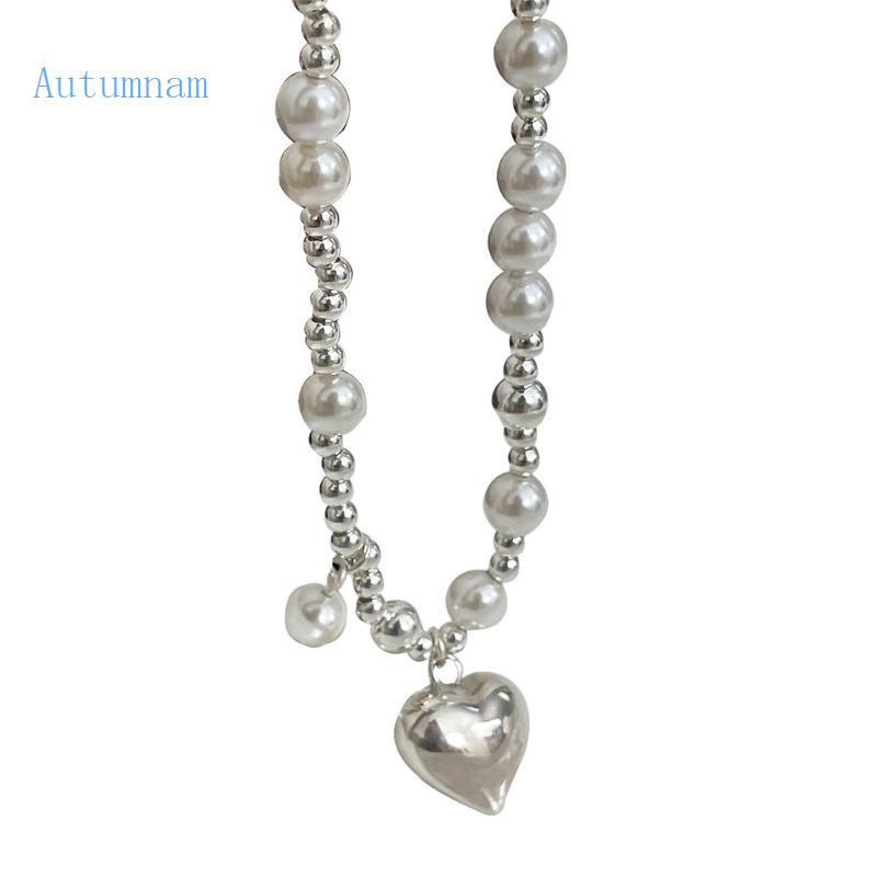 Vòng cổ Mặt Hình Trái Tim Đính Ngọc Trai Phong Cách Hip Hop Cho Nữ