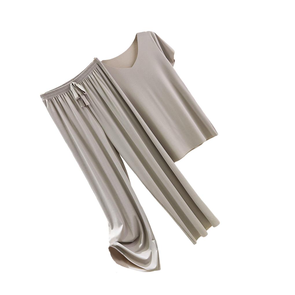 Bộ Đồ Ngủ Vải Lụa Lạnh Mềm Mại Cổ V Lưng Thun Thoải Mái Thời Trang Mùa Hè Cho Nữ