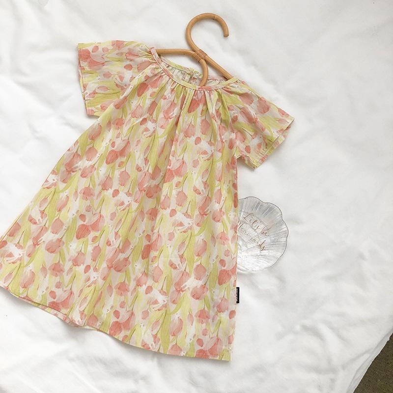 Hàng Có Sẵn Đầm Hoa Sát Nách Vải Cotton Nguyên Chất Thời Trang Mùa Hè Phong Cách Hàn Quốc Cho Bé Gái