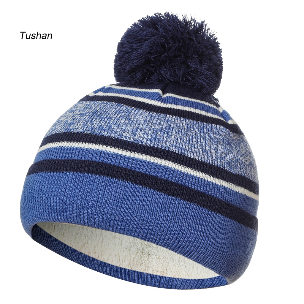 1 Bộ Găng Tay Và Mũ Dệt Kim Dày Dặn Mềm Mại Co Giãn Họa Tiết Kẻ Sọc Thời Trang Thu Đông Cho Bé