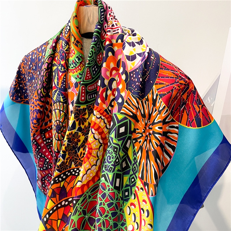 Khăn Quàng Cổ Chống Nắng Mùa Hè Bằng Lụa Satin Kích Thước Lớn 110cm In Họa Tiết Thổ Cẩm Thời Trang Cho Nữ Sự Bảo