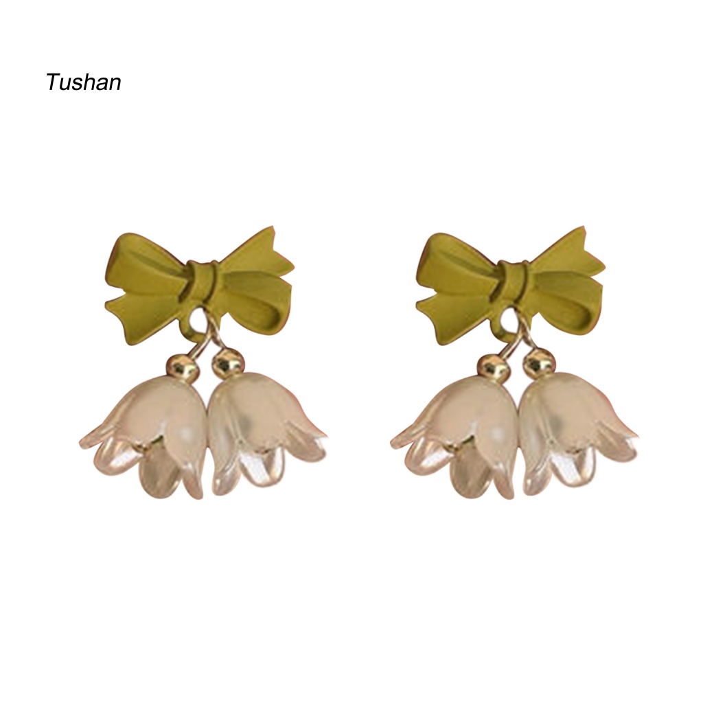 1 Đôi Bông Tai Hình Hoa Tulip Đính Ngọc Trai Giả Thời Trang