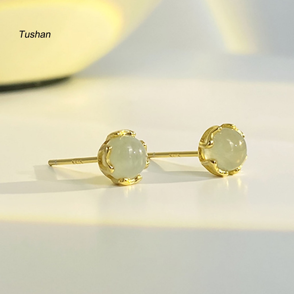 1 Đôi Khuyên Tai Đính Đá Ngọc Bích Giả Thời Trang Nữ