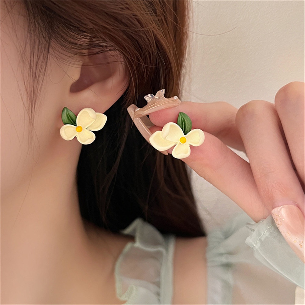 Bông Tai Mạ Bạc 925 Hình Hoa Trà Phong Cách Pháp Thanh Lịch Cho Nữ