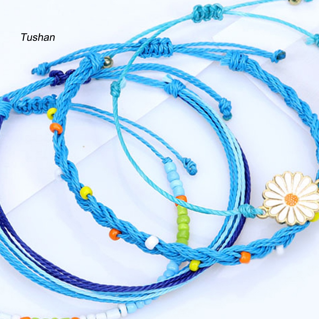 Set 4 Vòng Tay Bện Dây Thủ Công Chống Nước Phong Cách Bohemian Cho Nữ