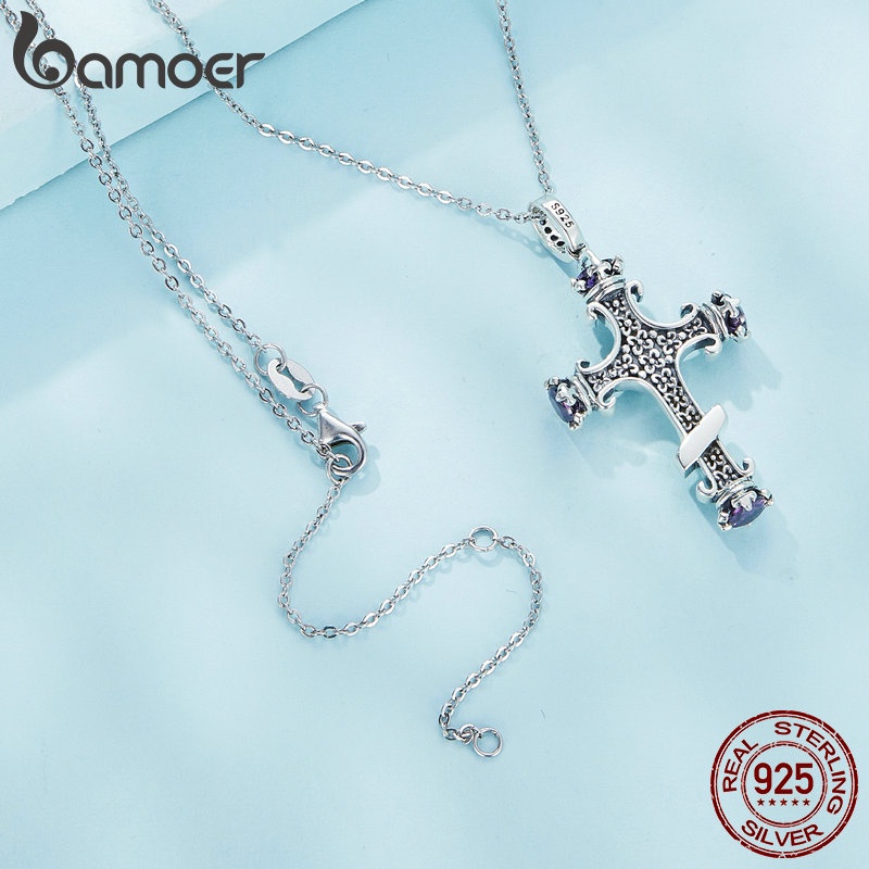 BAMOER Vòng cổ bạc 925 Mặt Thánh Giá Thời Trang