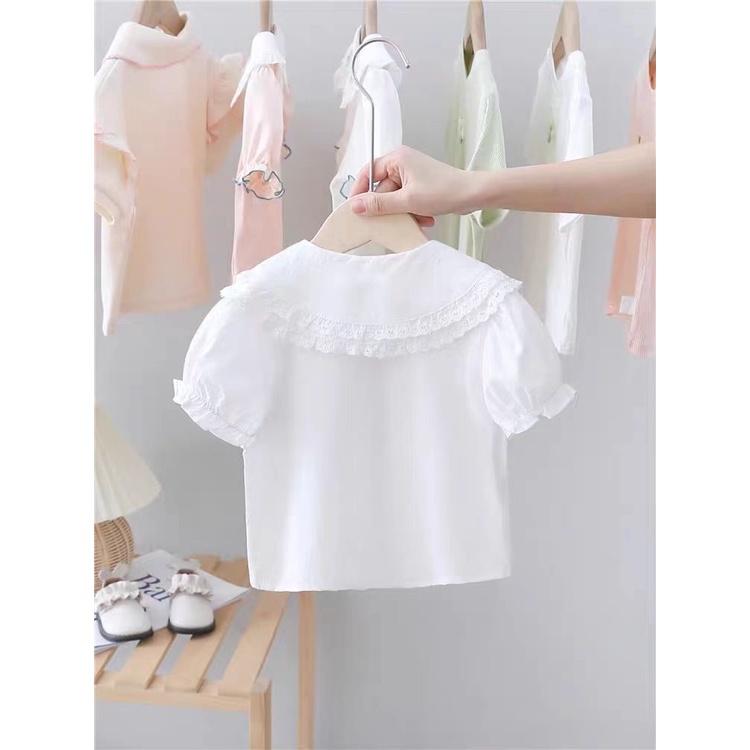 Áo Sơ Mi Cotton Mỏng Tay Ngắn Màu Trắng Phong Cách Hàn Quốc Thời Trang Mùa Hè 6MMT Dành Cho Bé Gái