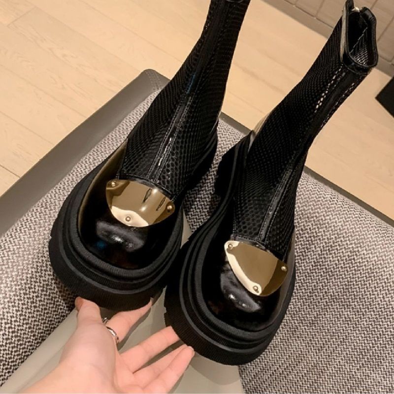 Giày Bốt Martin Mỏng Đế Dày Tăng Chiều Cao Phối Lưới Thoáng Khí Thời Trang Mùa Hè 2023 Phong Cách Mới Cho Nữ