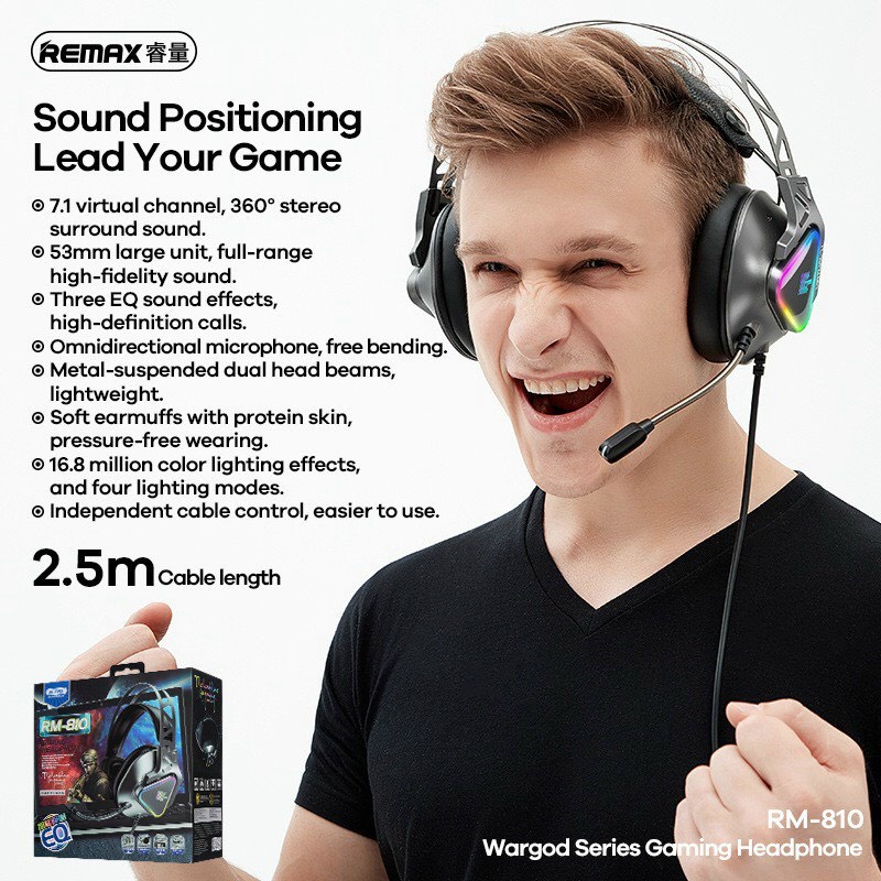 Tai nghe kèm míc Gaming giả lập 7.1 Remax RM810/Tai nghe kèm míc Remax RM850 dùng học zoom học online