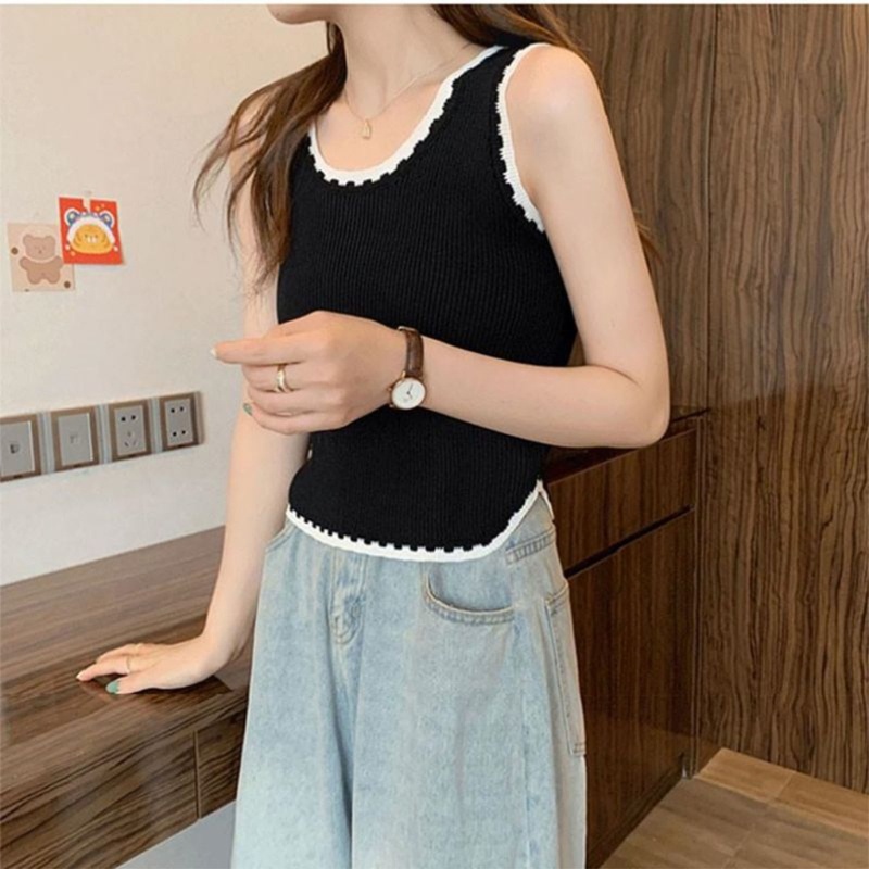 Áo Tank Top Dệt Kim Thoáng Khí Màu Sắc Thời Trang Đường Phố Cho Nữ