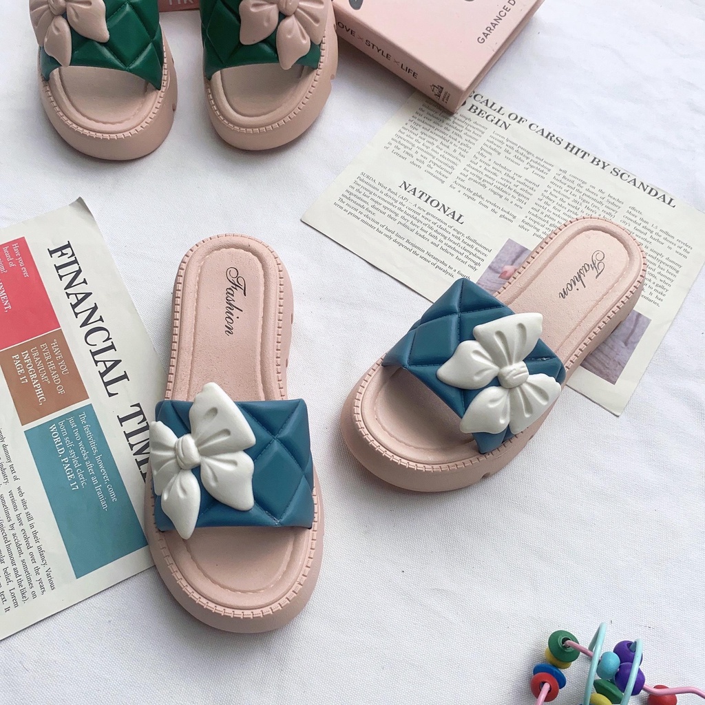 JY370-D10 HOA BƯỚM MŨ dép quai ngang đế 5 phân hàng cao cấp PHỐI NƠ CAO SU sang chảnh