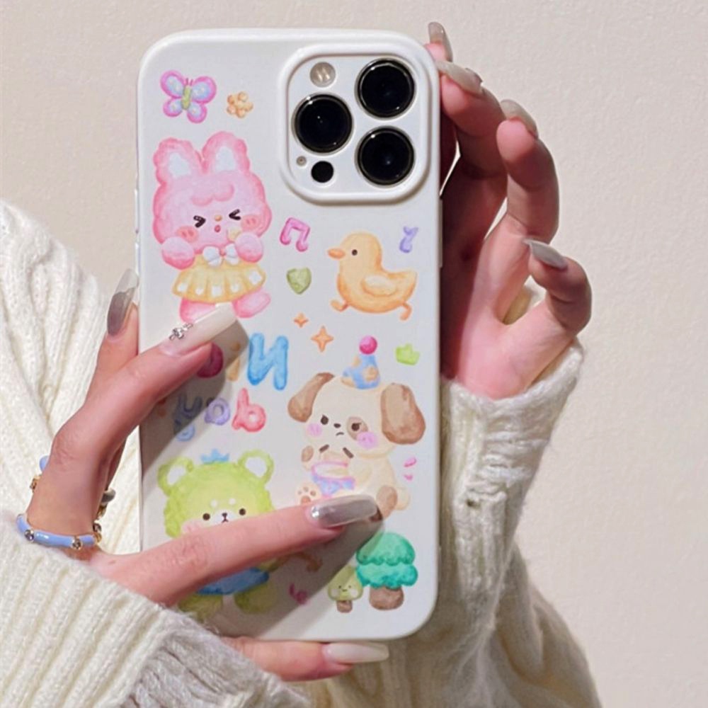 Ốp Điện Thoại TPU Mềm Chống Trầy Hình Thỏ Gấu Kiểu Tranh Sơn Dầu Cho IPhone 11 14 13 12 Pro Max