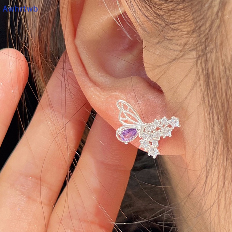 1 Đôi Khuyên Tai Hình Bướm Dạng Xoắn Ốc Đính Đá Zircon Màu Tím Dành Cho Nữ Mới