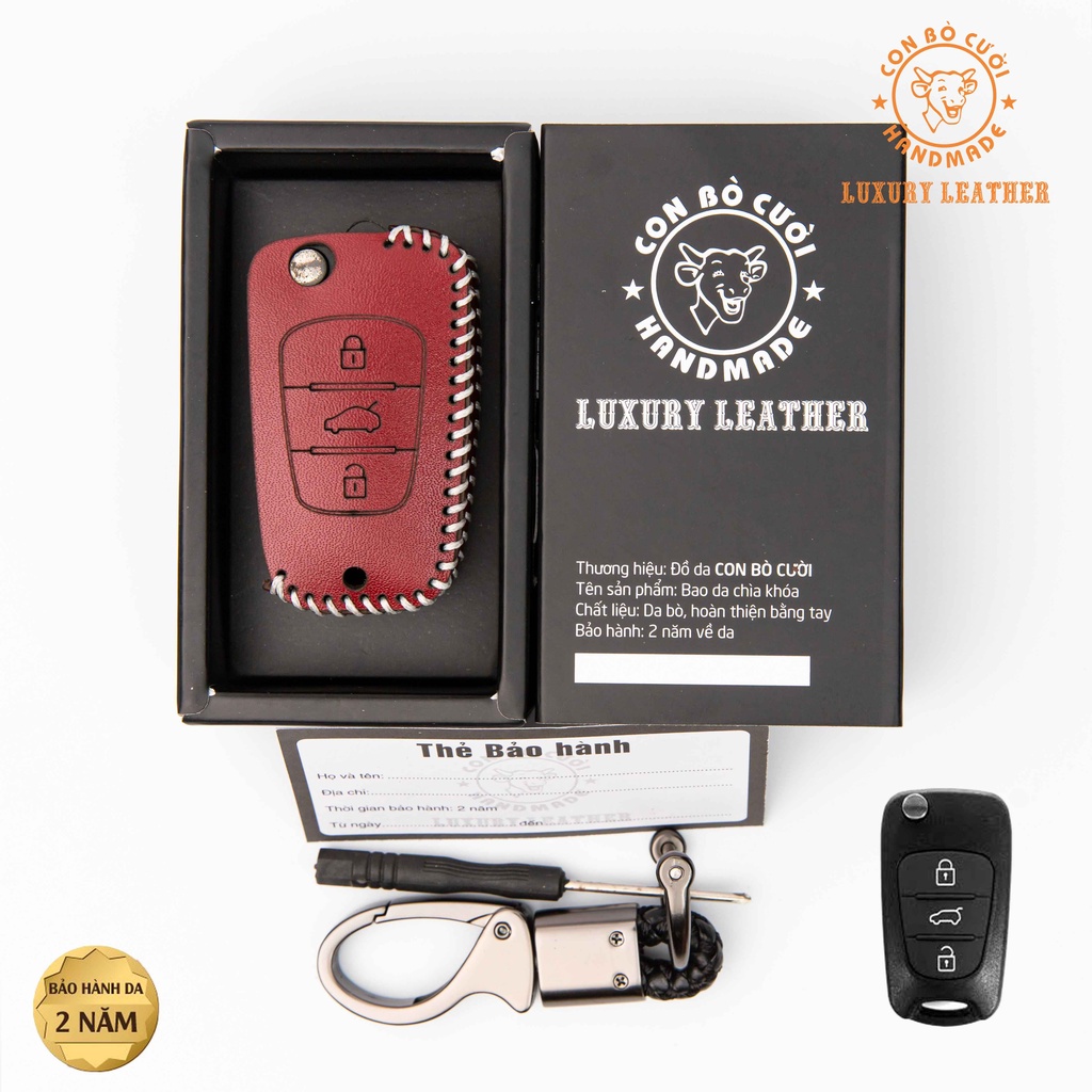 Bao Da Chìa Khóa Kia Gập nhỏ 3 nút Morning, Forte, Carent, Da Bò Thật 100%. Bảo Hành Da 2 Năm