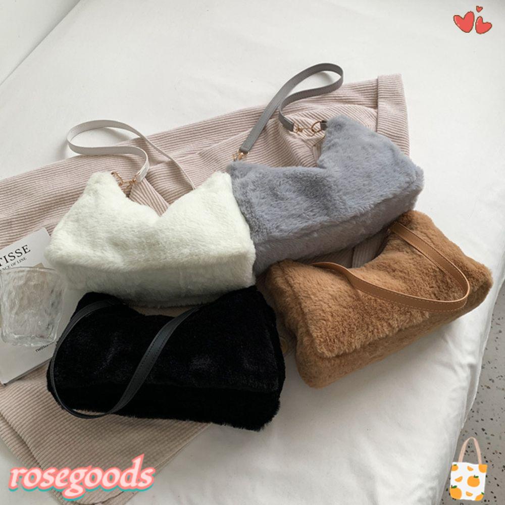 Túi Tote Đeo Vai Phủ Lông Mềm Mại Hình Hoa Hồng Dễ Thương Thời Trang Cho Bạn