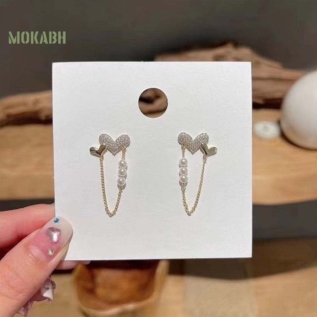 1 Đôi Bông Tai Hình Trái Tim Đính Ngọc Trai Nhân Tạo Thời Trang Dành Cho Nữ