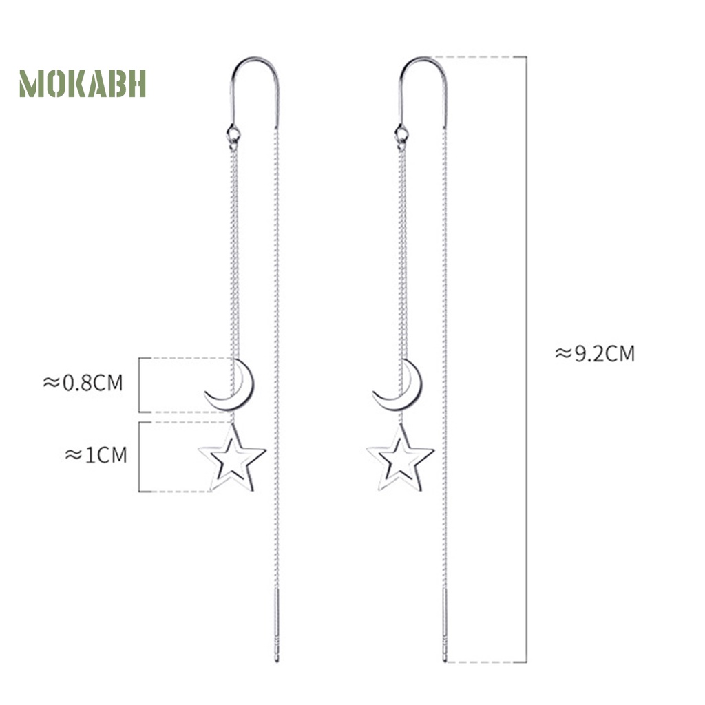 1 Đôi Bông Tai Dài Tua Rua Hình Ngôi Sao / Mặt Trăng Màu Bạc Thời Trang Dành Cho Nữ