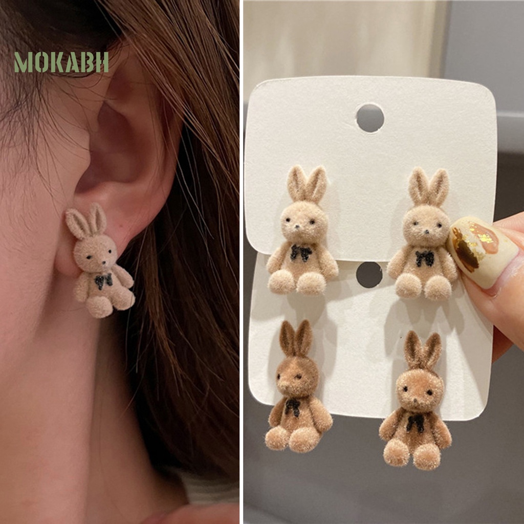 [Mới] 1 Cặp Bông Tai Thỏ Nhung Ấm Áp Thanh Lịch Thời Trang Mùa Đông