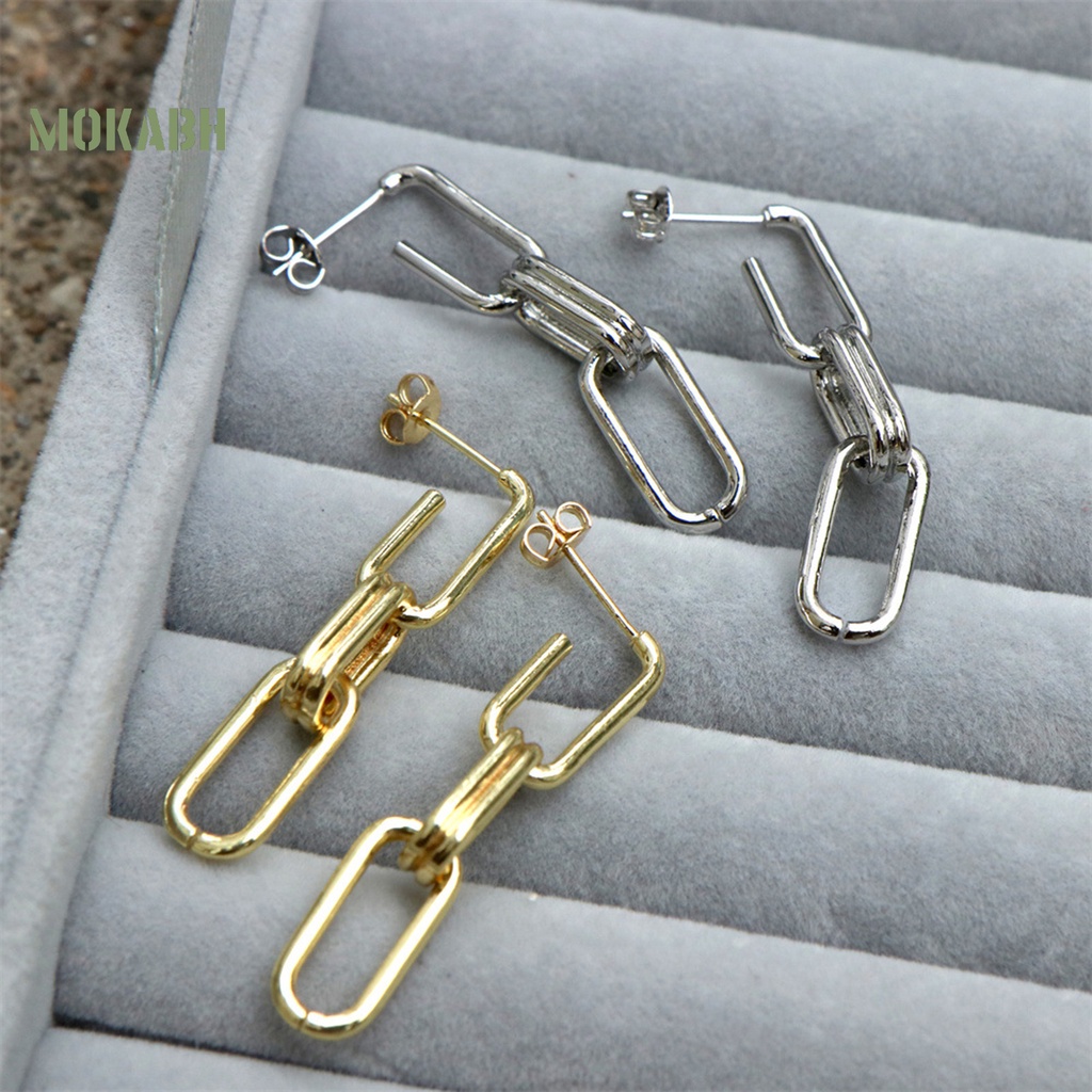 1 Đôi Bông Tai Hình Chữ Nhật Đính Đá Lấp Lánh Phong Cách Vintage