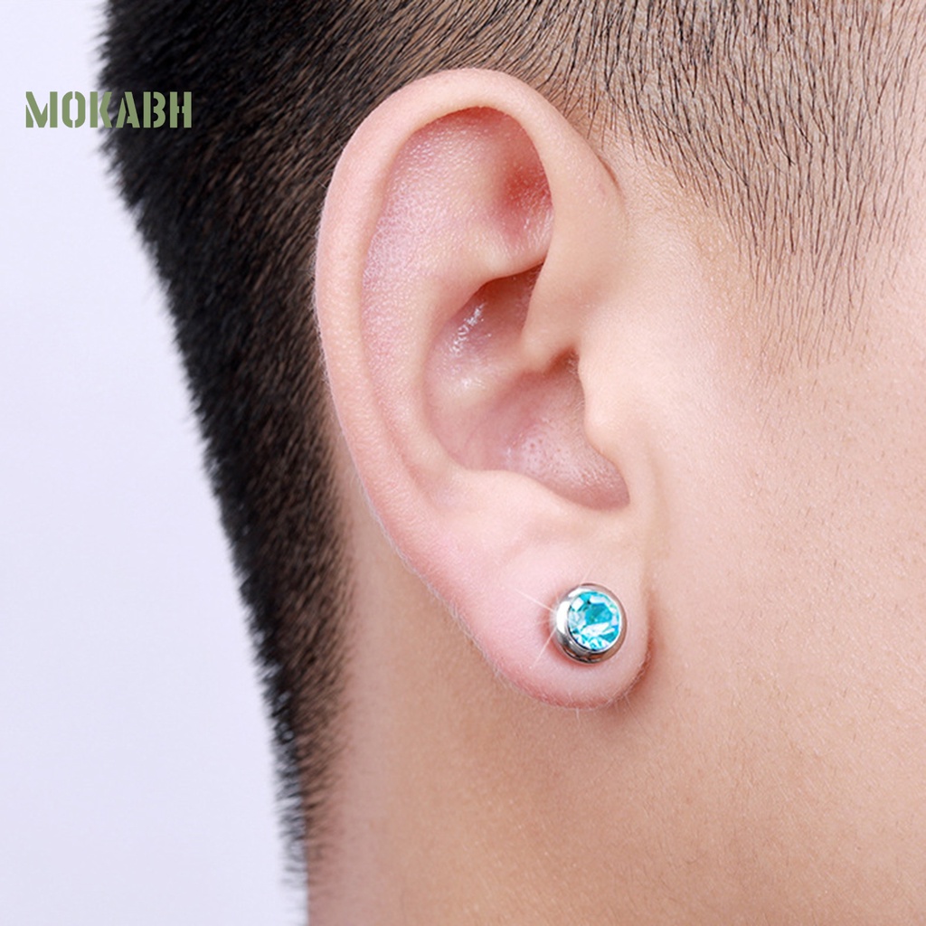 1 Đôi Bông Tai Tròn Bằng Thép Không Gỉ Đính Đá Nhiều Màu Thời Trang Dành Cho Nam Và Nữ