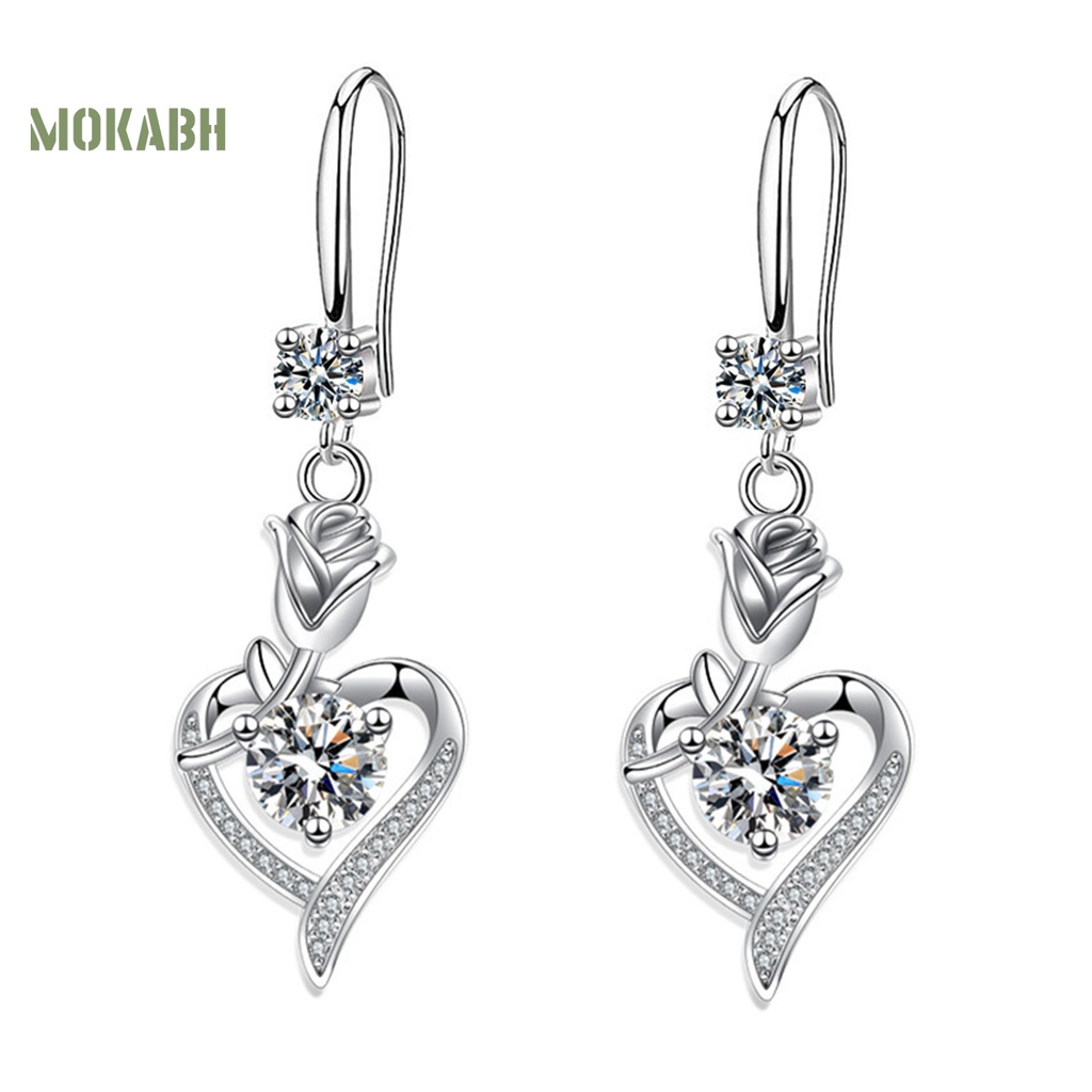 1 Đôi Bông Tai Hình Hoa Hồng Đính Đá Zircon Chất Lượng Cao Không Gây Dị Ứng Thời Trang