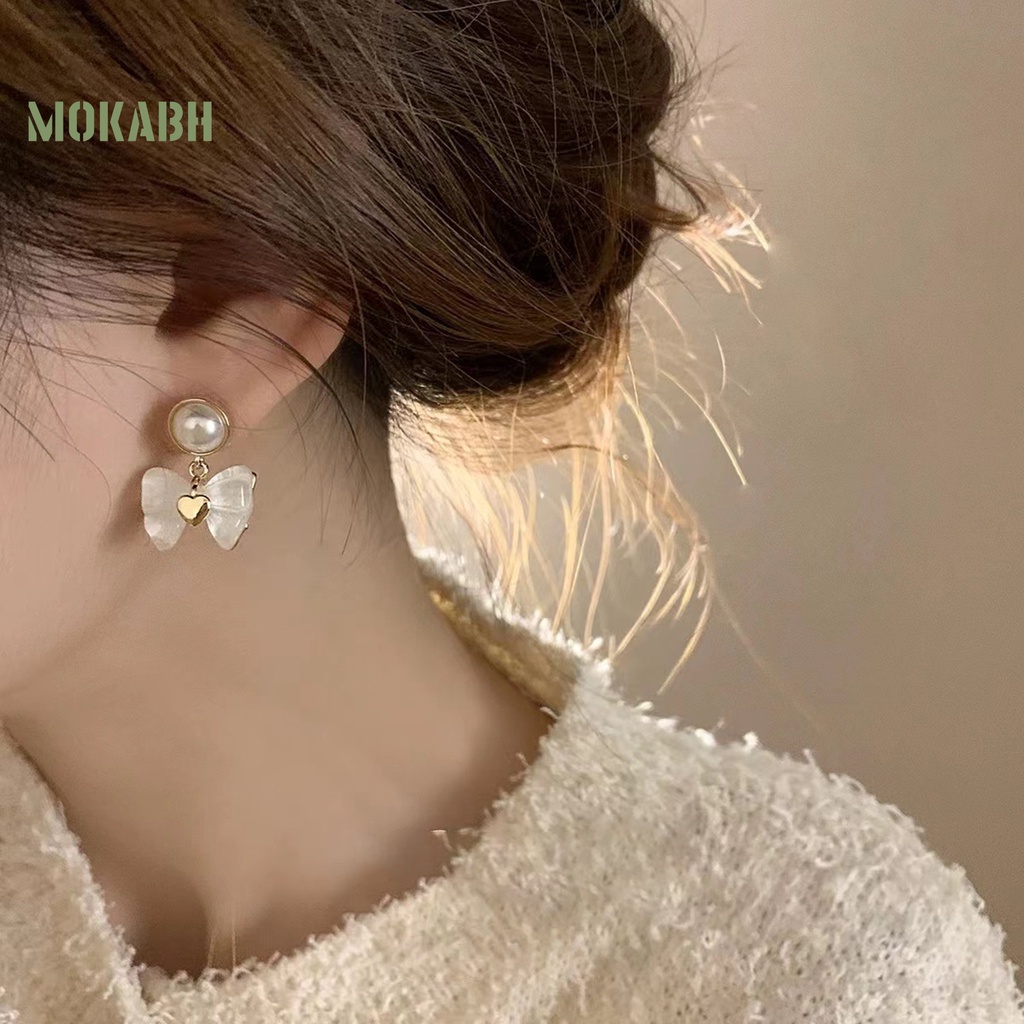 1 Đôi Bông Tai Hình Nơ Đính Ngọc Trai Giả Màu Trắng Phong Cách Pháp Thanh Lịch Thời Trang Cho Nữ