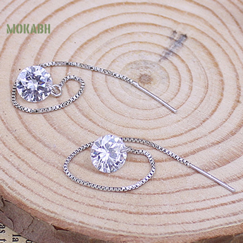1 Đôi Bông Tai Dáng Dài Đính Đá Zircon Chống Ăn Mòn Thời Trang Cho Nữ