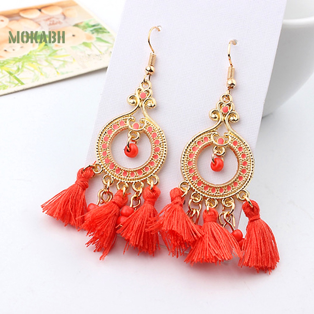 Bông Tai Móc Tua Rua Dáng Dài Bằng Hợp Kim Phong Cách Bohemian Tinh Tế Thời Trang Cho Nữ