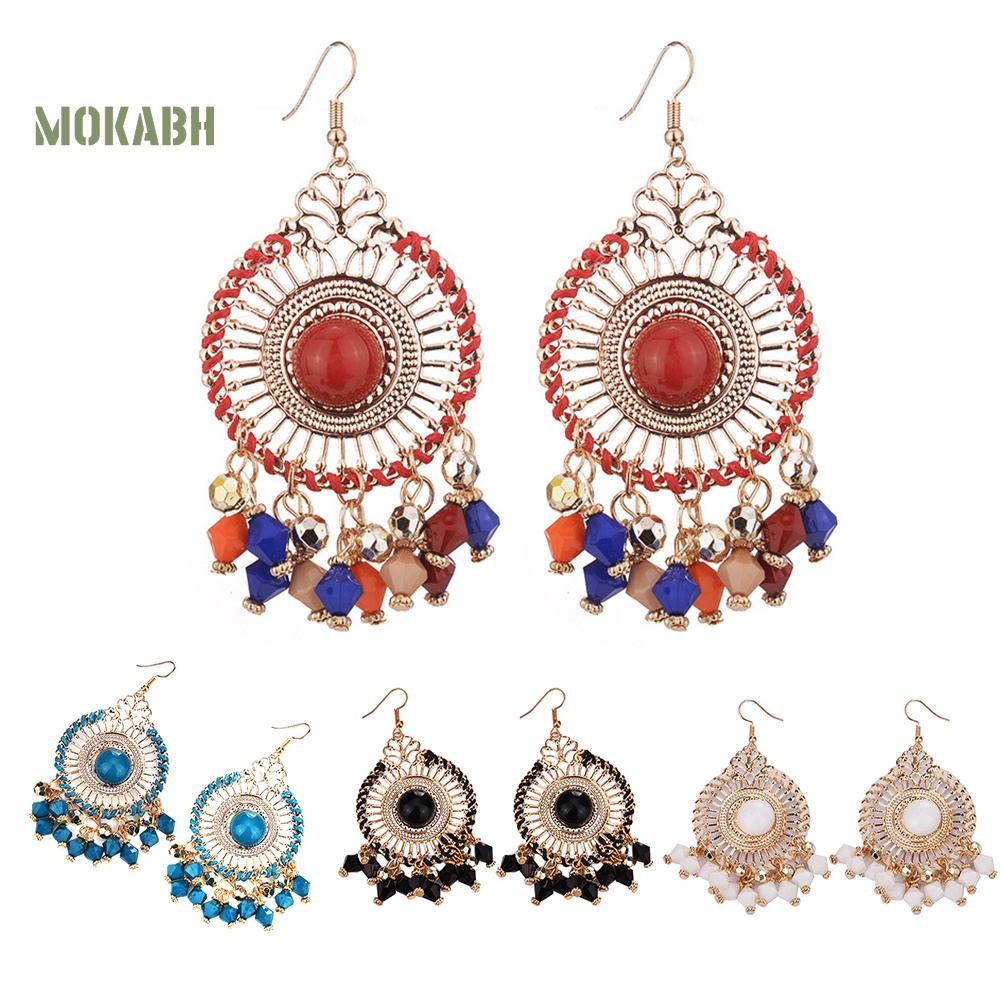 Bông Tai Chuỗi Hạt Phối Tua Rua Phong Cách Bohemia Thời Trang Cho Nữ