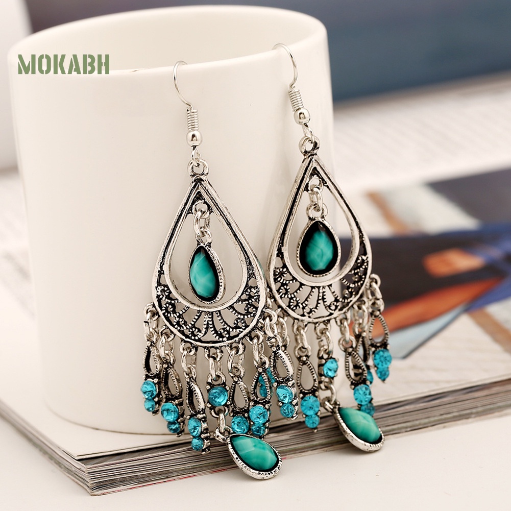 Bông Tai Móc Tua Rua Đính Đá Giả Phong Cách Boho Cho Nữ