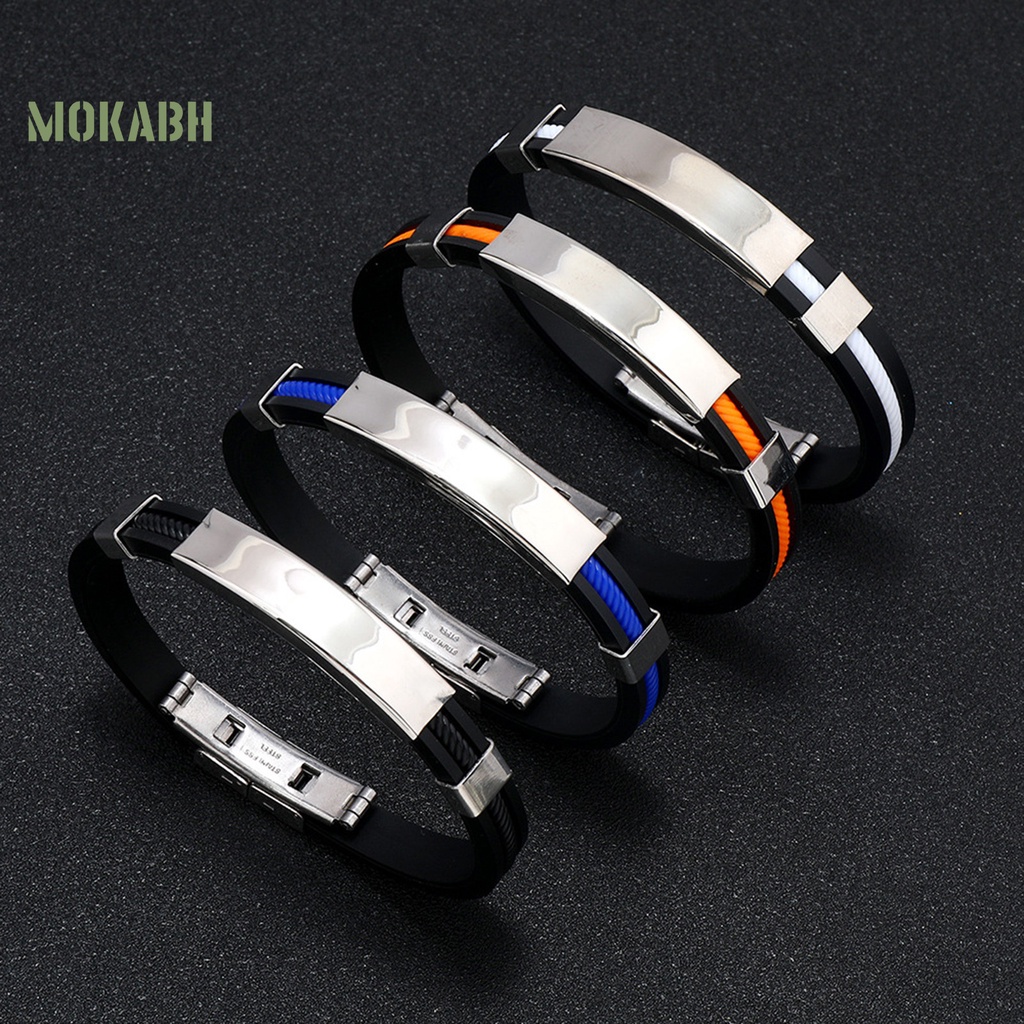 Vòng Đeo Tay Silicone Co Giãn Khóa Bằng Thép Không Gỉ Thời Trang Dành Cho Nam