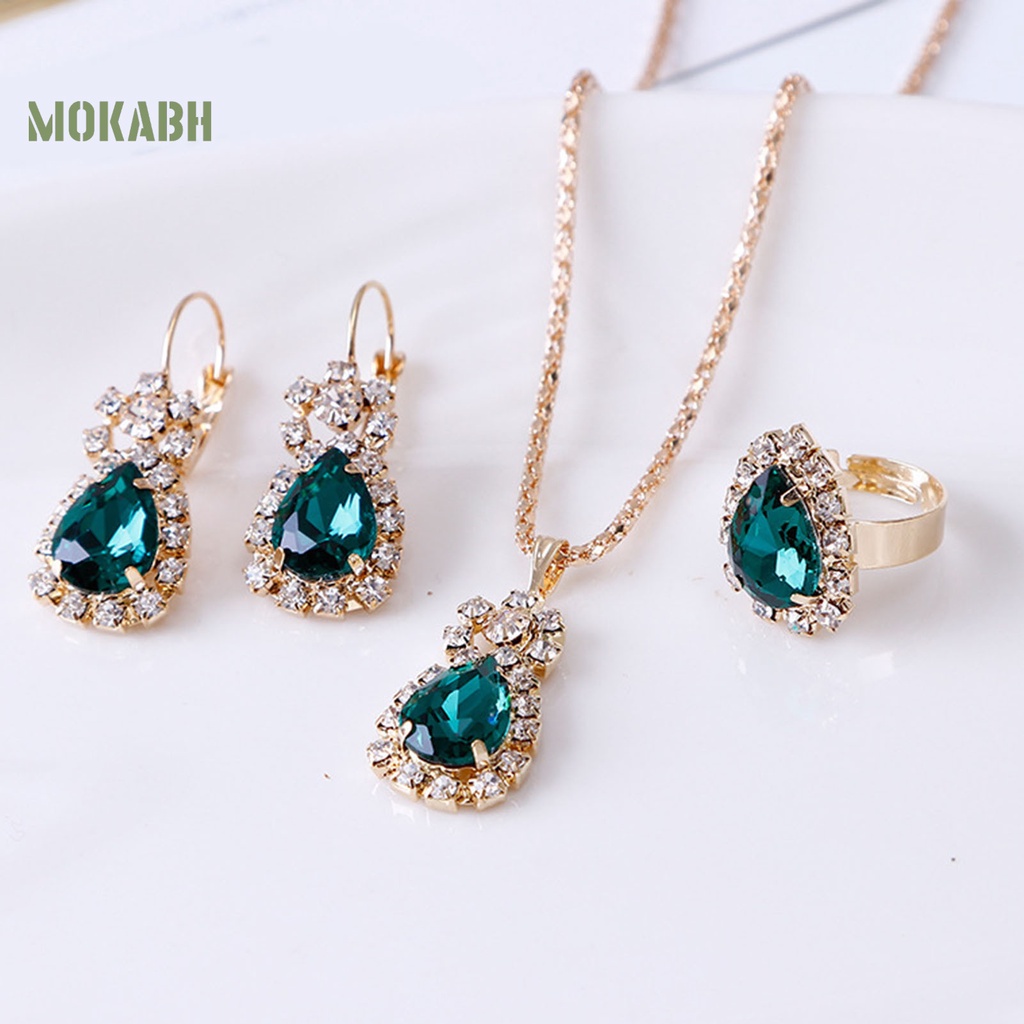 Set 3 Vòng cổ / Nhẫn / Bông Tai Hình Giọt Nước Chống Mòn Thời Trang Sang Trọng Cho Nữ