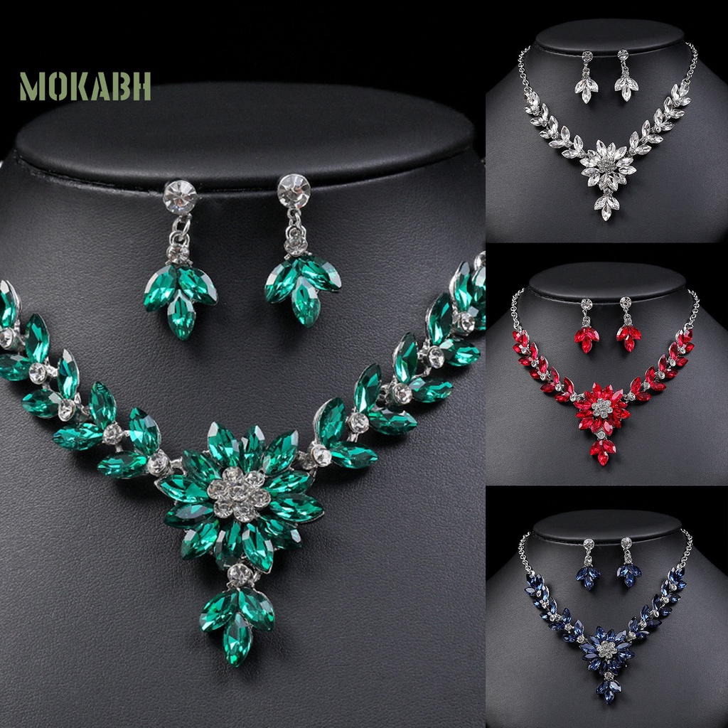 1 Bộ Vòng cổ Và Bông Tai Đính Đá Pha Lê Giả Màu Sắc Tương Phản Phong Cách Vintage Dành Cho Nữ