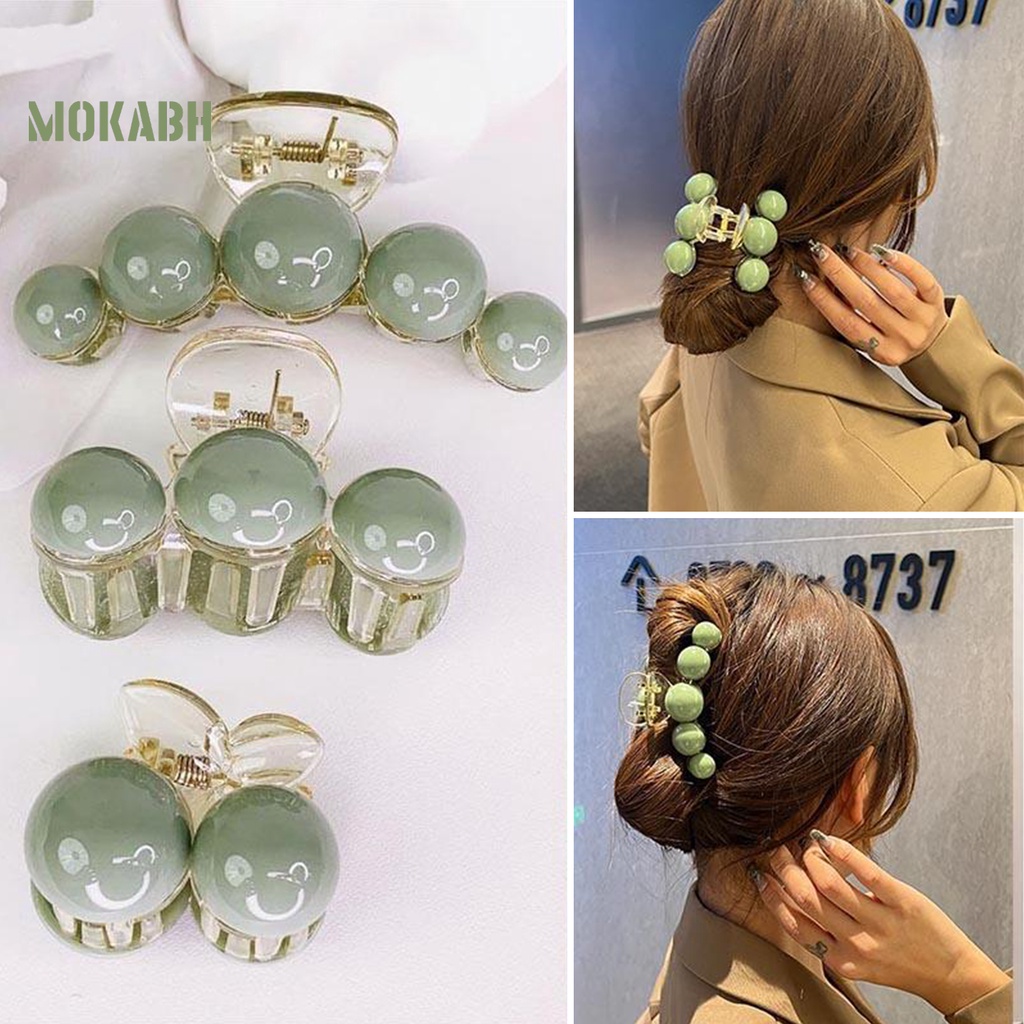 Kẹp Tóc Càng Cua Đính Hạt Acrylic Màu Xanh Lá Tối Giản Thanh Lịch Dễ Phối Đồ Thời Trang Cho Nữ