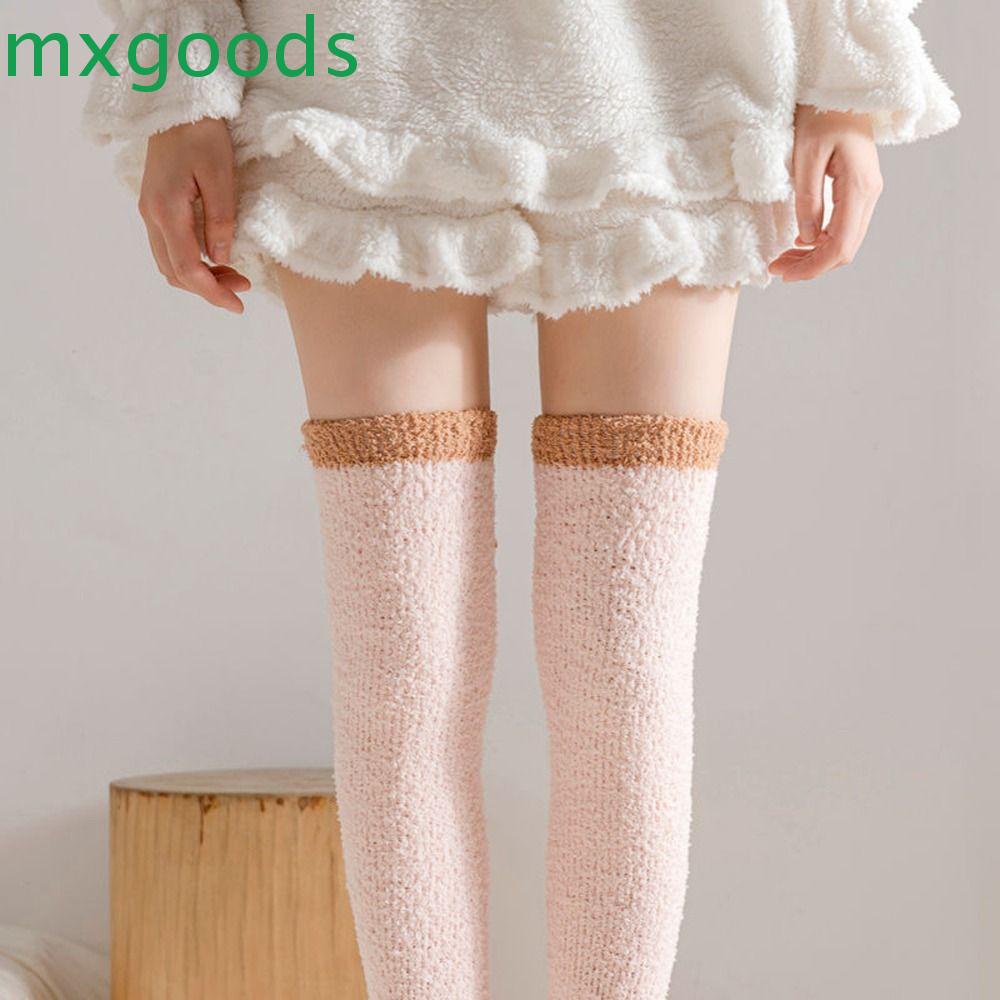 Vớ Lông Cừu San Hô Dày Giữ Nhiệt Họa Tiết Kẻ Sọc Thời Trang Thu Đông Cho Nữ