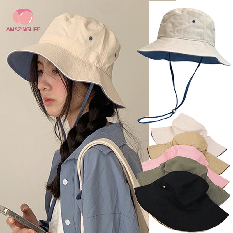 Nón Tai Bèo / Hai Mặt Chống Tia UV / Gió Có Dây Rút Có Thể Gấp Gọn Dùng Khi Đi Du Lịch Ngoài Trời