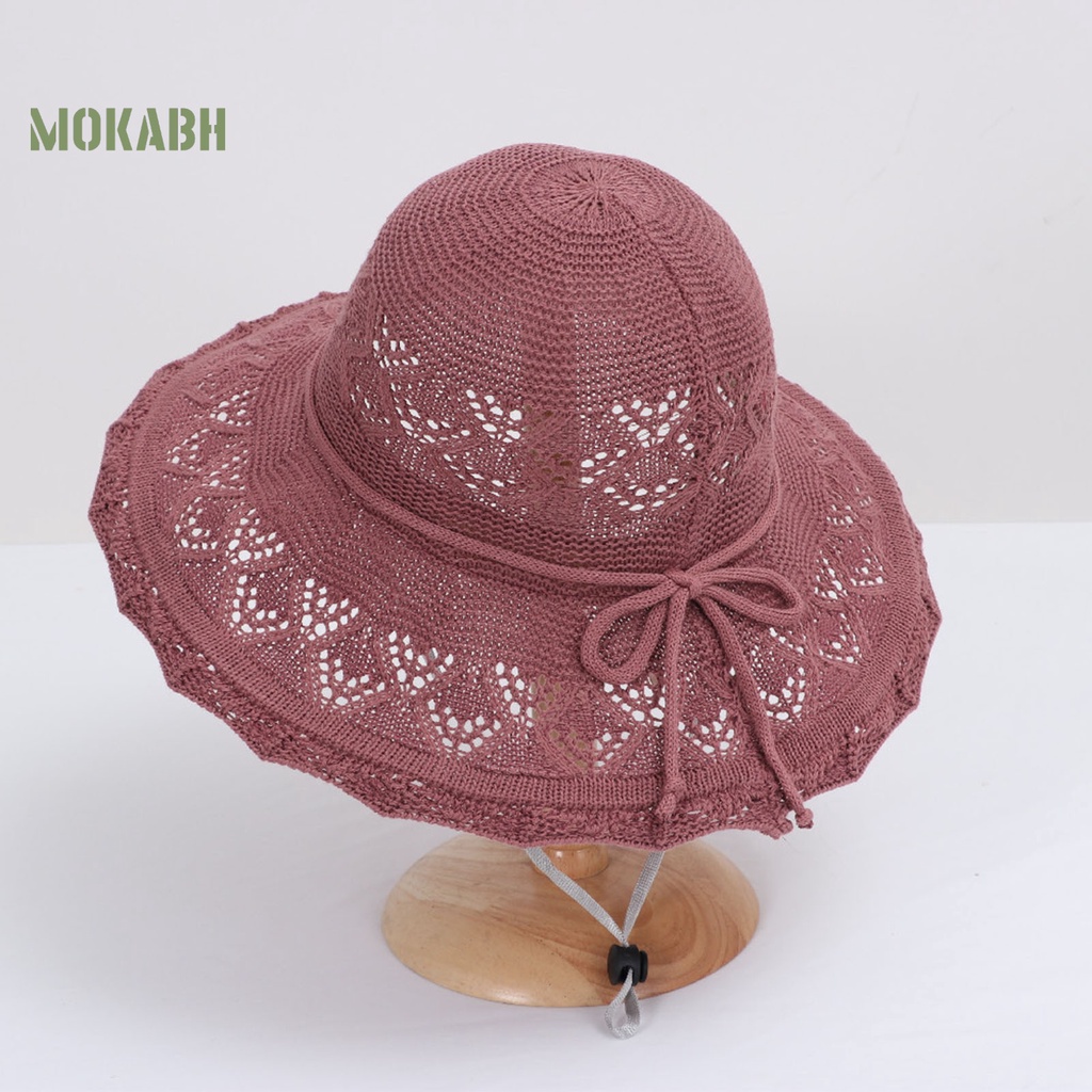 [Mok Abh] Mũ Rộng Vành Thắt Nơ Có Thể Điều Chỉnh Thời Trang Đi Biển Mùa Hè