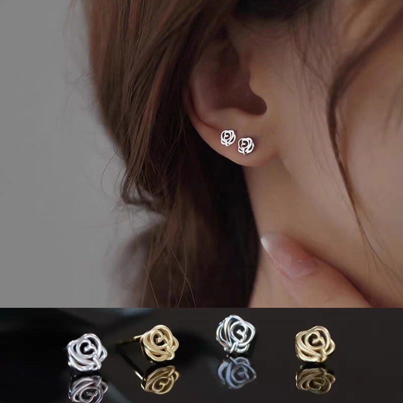 Bông Tai Bạc Hình Hoa Hồng Nhỏ Dễ Thương Thời Trang Hàn Quốc Cho Nữ