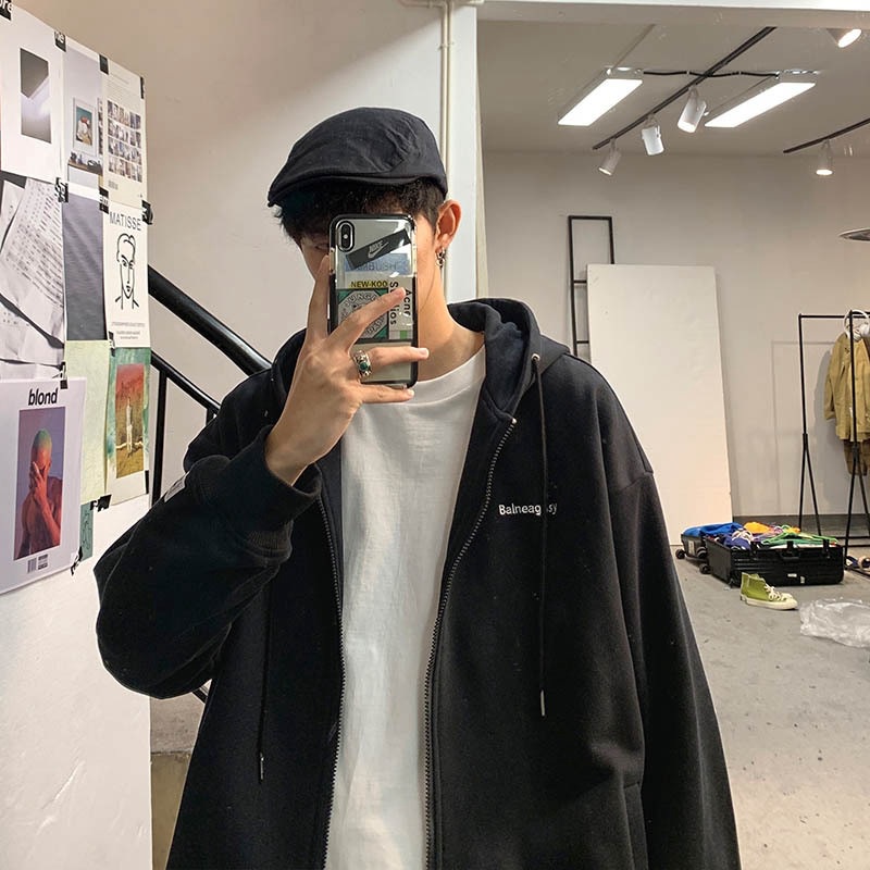 Áo nỉ có khóa Unisex dáng rộng áo khoác nam nữ