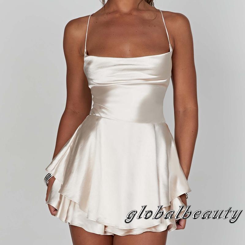 Bộ Áo Liền Quần Hai Dây Màu Trơn Hở Lưng Mùa Hè Cho Nữ