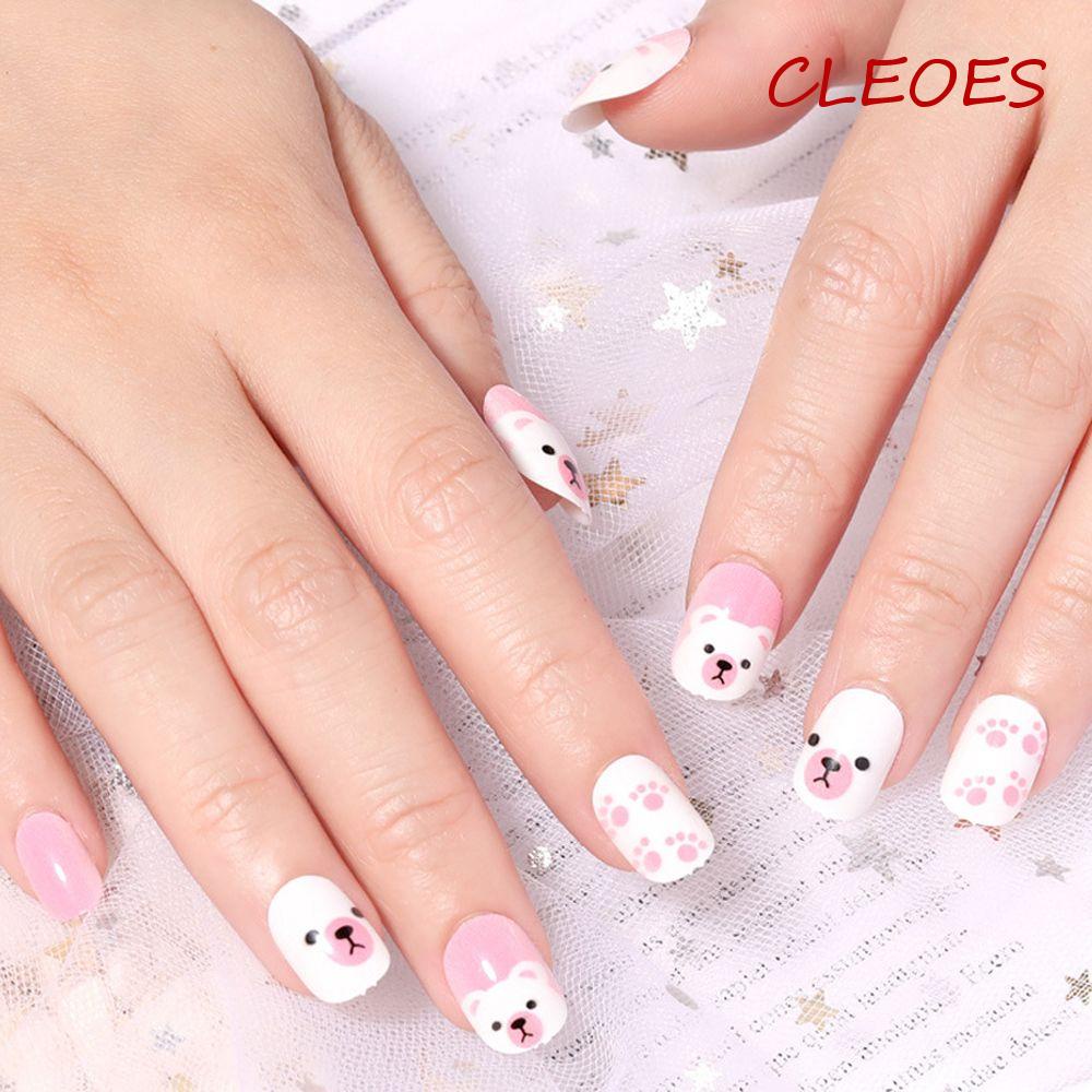 Bộ 24 Móng Tay Giả In Họa Tiết Hoa Hoạt Hình Dễ Thương Cho Bé DIY